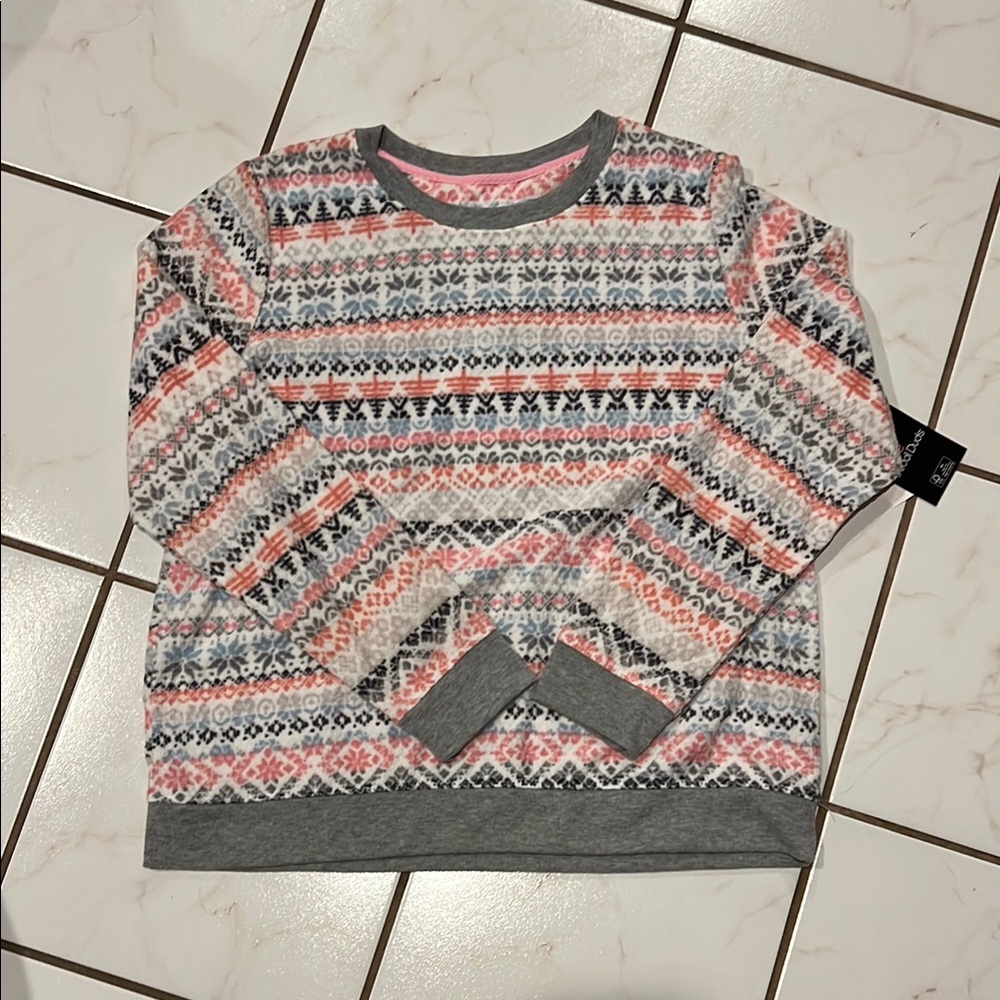 Cuddl Duds Pink and Gray Pajamas Set with Fair Isle Pattern